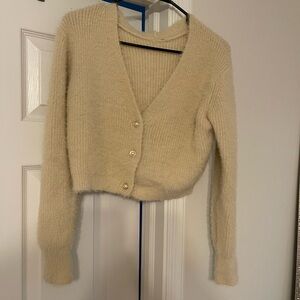 Amazon Cream Cardigan Sweater V-Neck Ribbed